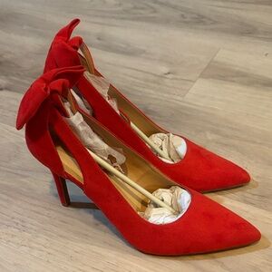 Zby Elegant Red Women's bow high Heels ankle straps size 9.5